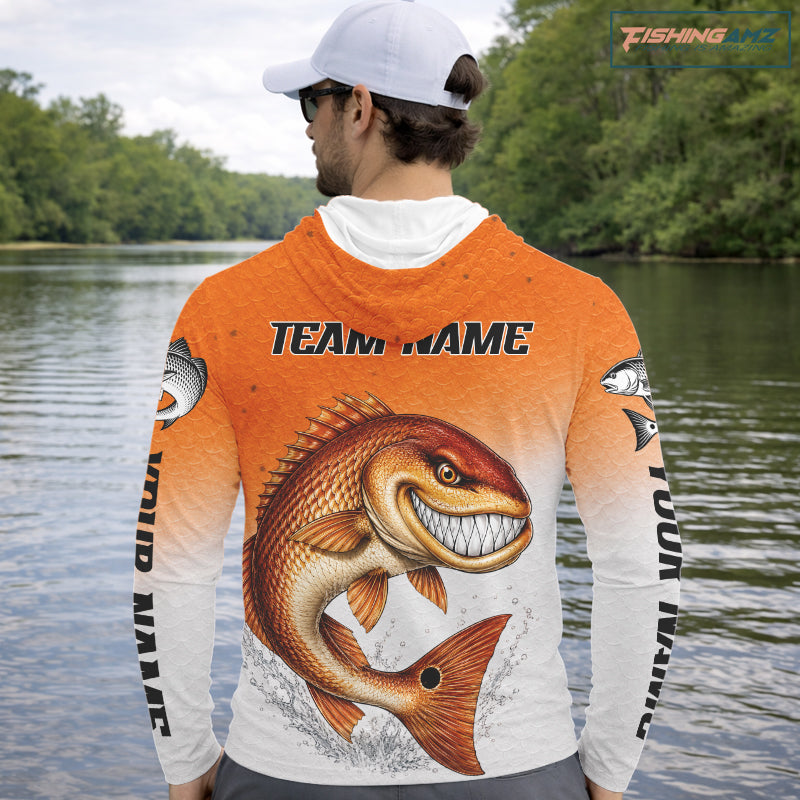 Angry Redfish Fishing Shirts Hooded Long Sleeve For Men, Upf Long Sleeve UV Sun Protection Fishing Shirt NHT1310