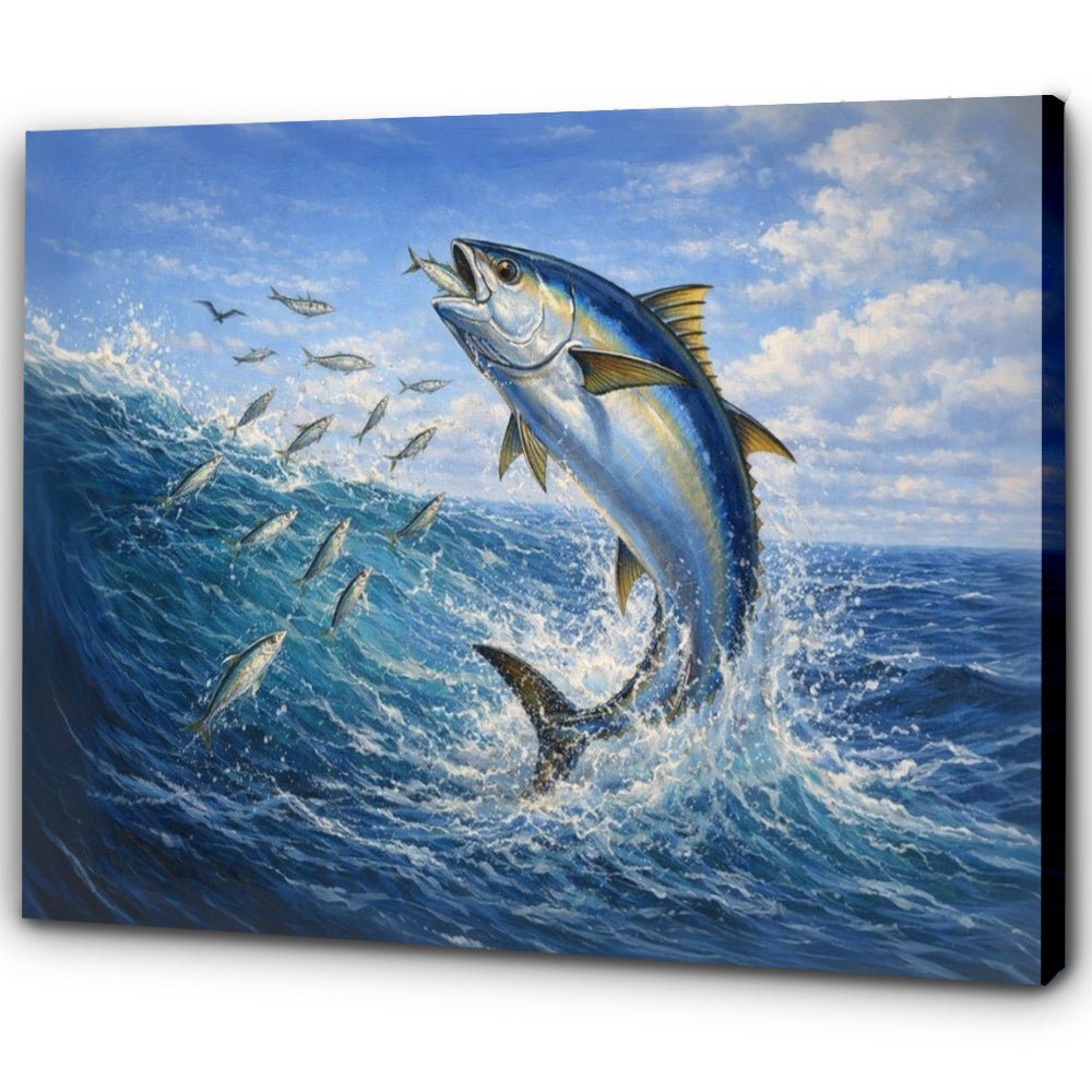 Offshore Predator: Tuna Hunting Sardines – Deep Sea Fishing Canvas Art NHT452