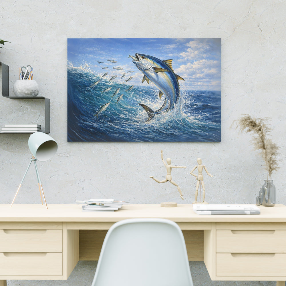 Offshore Predator: Tuna Hunting Sardines – Deep Sea Fishing Canvas Art NHT452