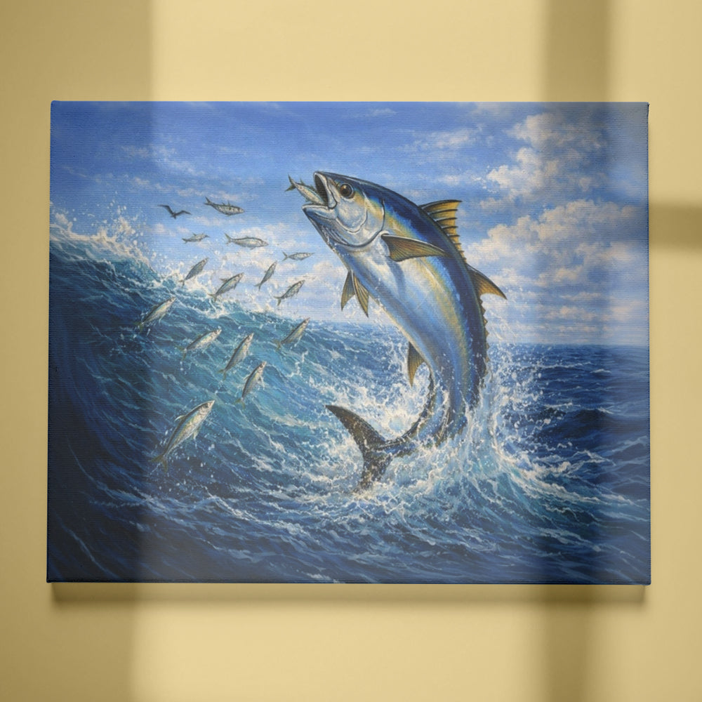 Offshore Predator: Tuna Hunting Sardines – Deep Sea Fishing Canvas Art NHT452