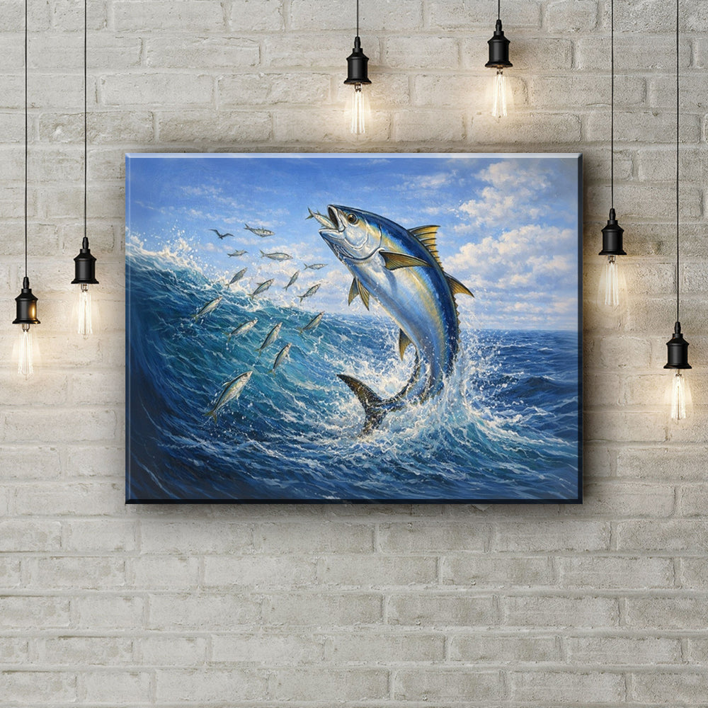 Offshore Predator: Tuna Hunting Sardines – Deep Sea Fishing Canvas Art NHT452
