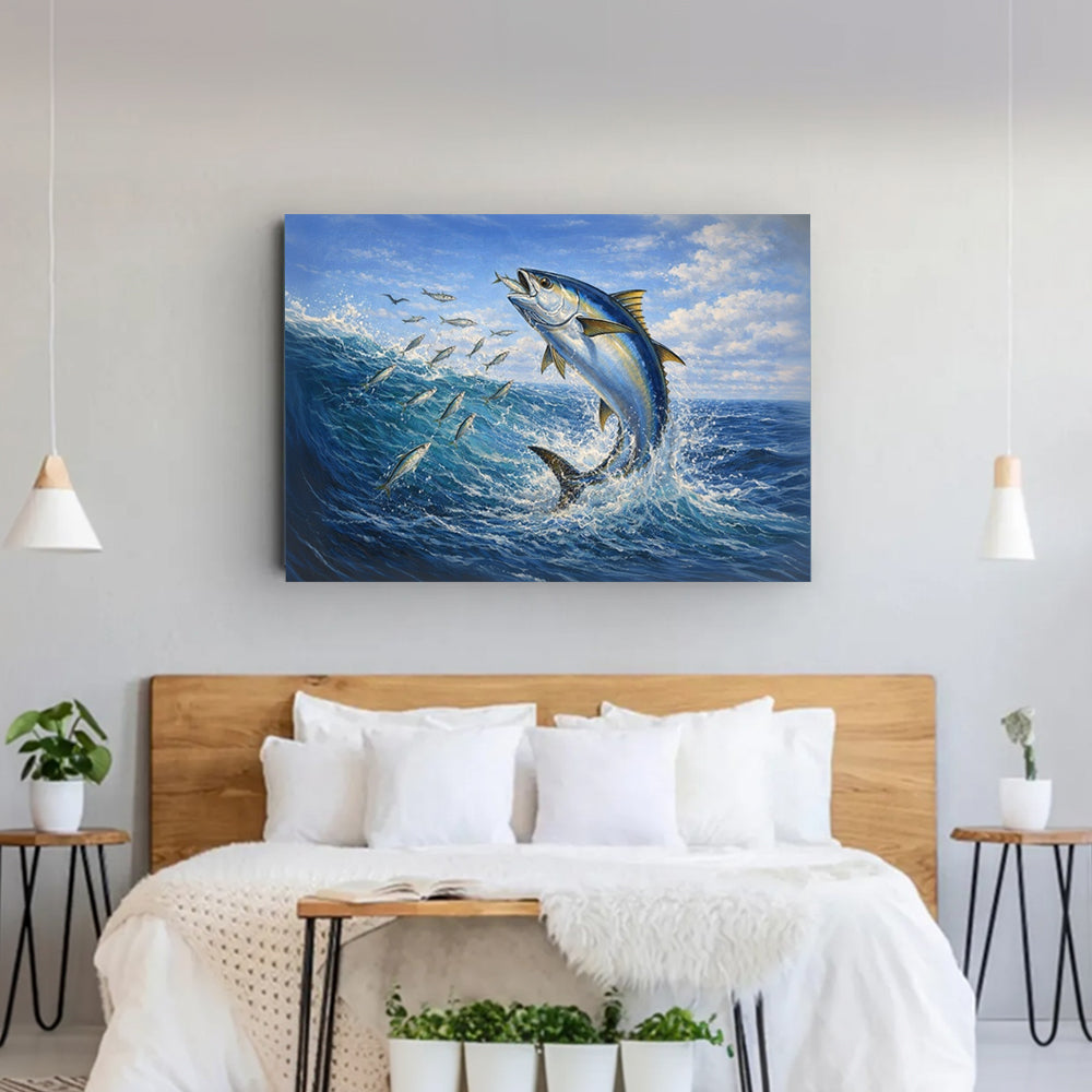 Offshore Predator: Tuna Hunting Sardines – Deep Sea Fishing Canvas Art NHT452