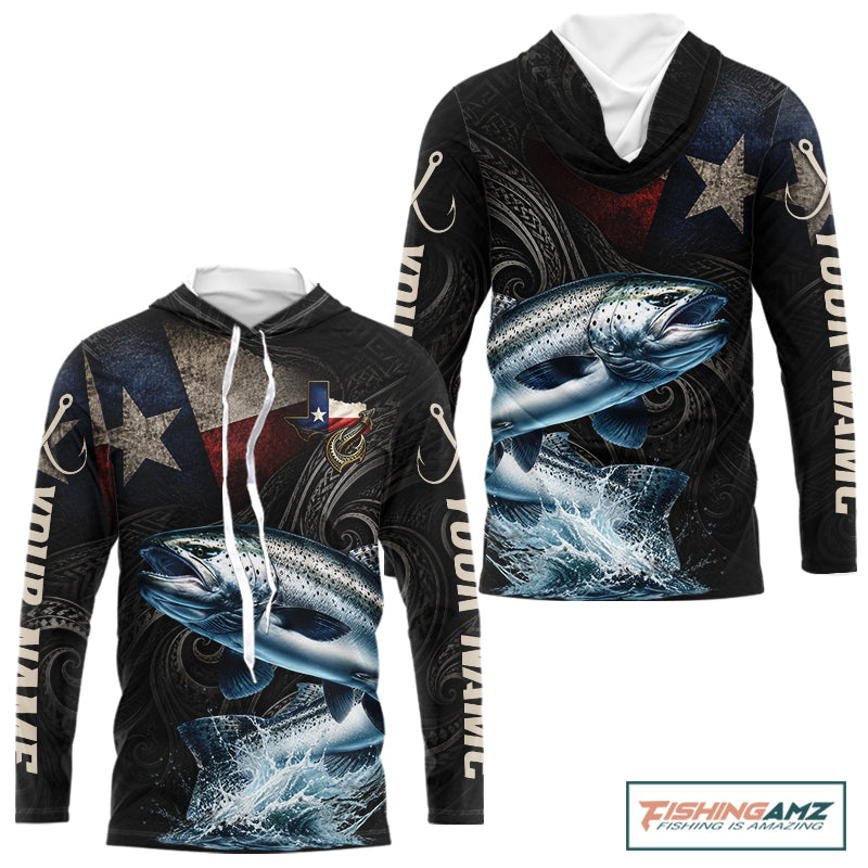 Personalized Texas Chinook Salmon Hooded Fishing Shirt – Custom Name Angler Apparel For Fishermen