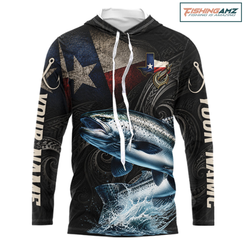 Personalized Texas Chinook Salmon Hooded Fishing Shirt – Custom Name Angler Apparel For Fishermen