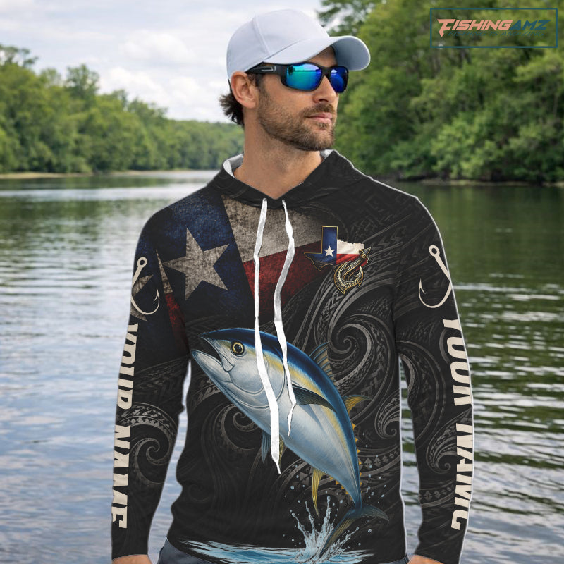 Personalized Texas Tuna Hooded Fishing Shirt – Custom Name Angler Apparel For Fishermen