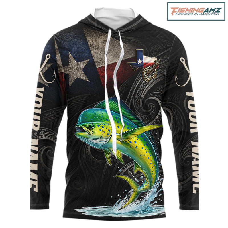 Personalized Texas Mahi Mahi Hooded Fishing Shirt – Custom Name Angler Apparel For Fishermen