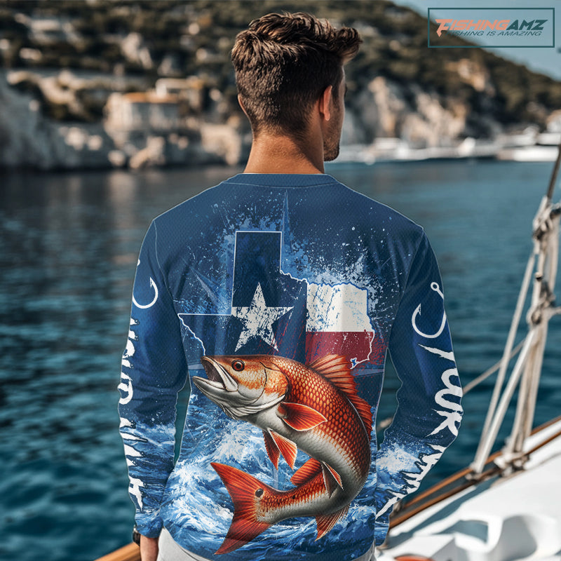 Texas Flag Redfish Fishing Jersey Performance Fishing Shirt, Saltwater Angler Gift For Men