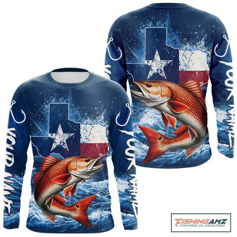 Texas Flag Redfish Fishing Jersey Performance Fishing Shirt, Saltwater Angler Gift For Men