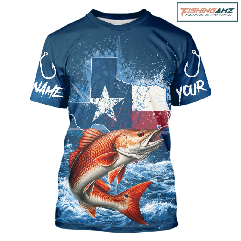 Texas Flag Redfish Fishing Jersey Performance Fishing T-Shirt, Saltwater Angler Gift For Men