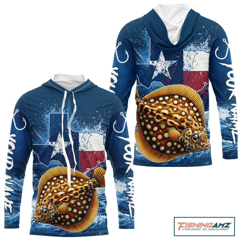 Texas Flag Flounder Fishing Jersey Performance Fishing Shirt, Saltwater Angler Gift For Men