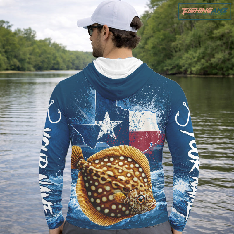 Texas Flag Flounder Fishing Jersey Performance Fishing Shirt, Saltwater Angler Gift For Men