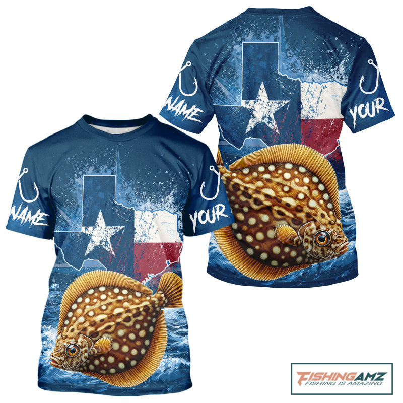 Texas Flag Flounder Fishing Jersey Performance Fishing T-Shirt, Saltwater Angler Gift For Men