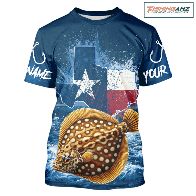 Texas Flag Flounder Fishing Jersey Performance Fishing T-Shirt, Saltwater Angler Gift For Men