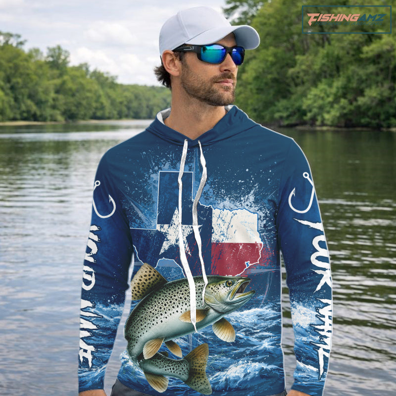 Texas Flag Speckled Trout Fishing Jersey Performance Fishing Shirt, Saltwater Angler Gift For Men