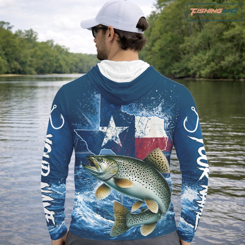 Texas Flag Speckled Trout Fishing Jersey Performance Fishing Shirt, Saltwater Angler Gift For Men