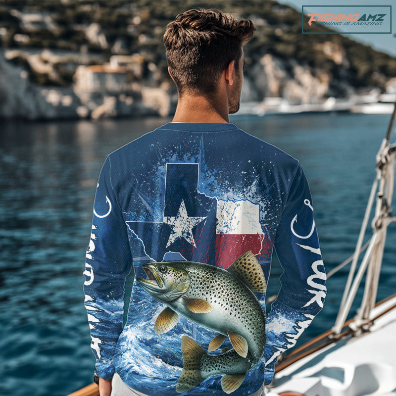 Texas Flag Speckled Trout Fishing Jersey Performance Fishing Shirt, Saltwater Angler Gift For Men NHT1186