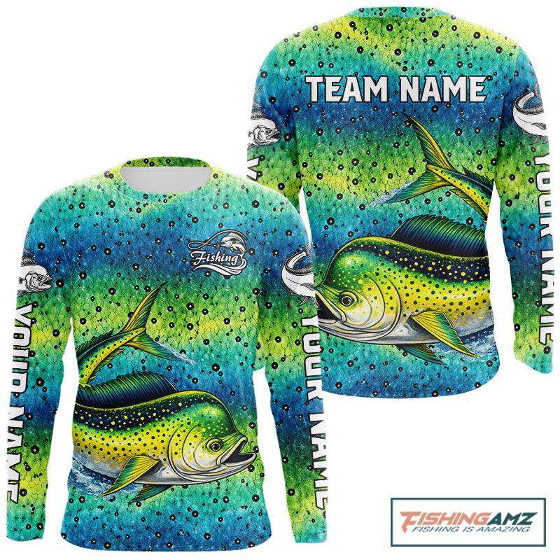 Mahi Mahi Fishing Team Jerseys, Mahi Mahi Fishing Shirts Long Sleeve Green Camo NHT614