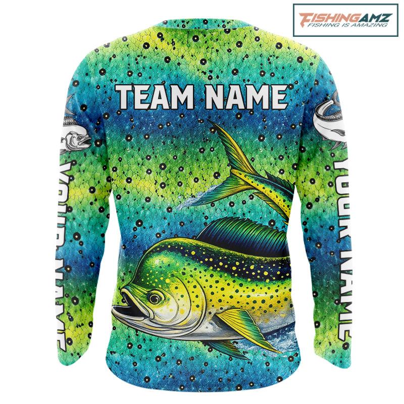Mahi Mahi Fishing Team Jerseys, Mahi Mahi Fishing Shirts Long Sleeve Green Camo NHT614