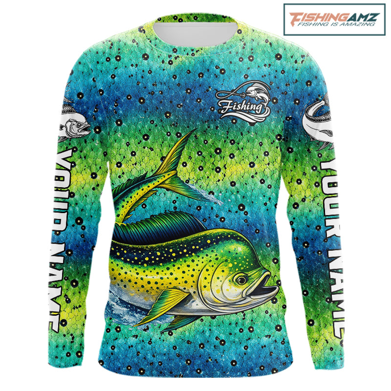 Mahi Mahi Fishing Team Jerseys, Mahi Mahi Fishing Shirts Long Sleeve Green Camo NHT614