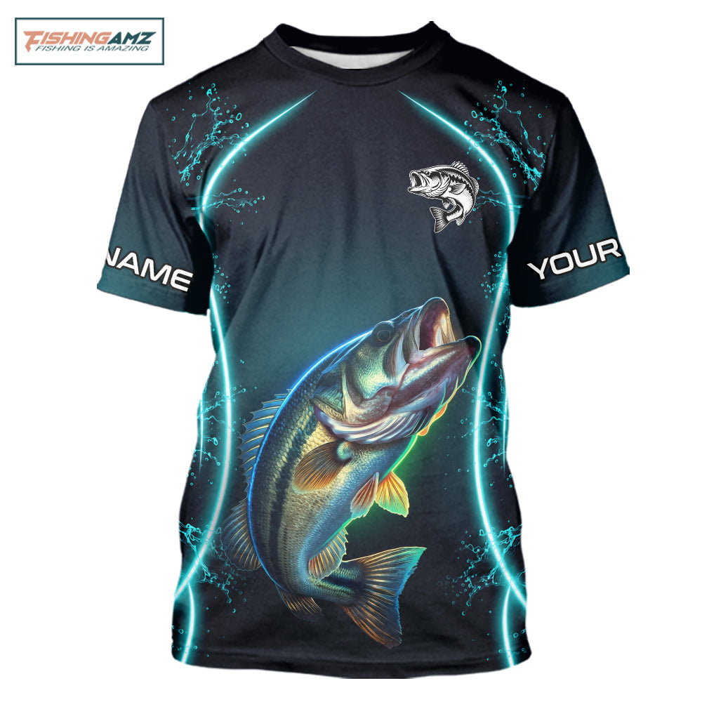 Personalized Neon Bass Fishing Shirt, Largemouth Bass Short Sleeve Fishing T-Shirts Performance Apparel