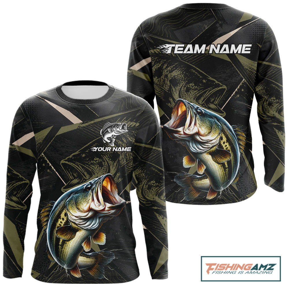 Personalized Bass Fishing Jersey, Custom Name Long Sleeve Fishing Shirt For Men