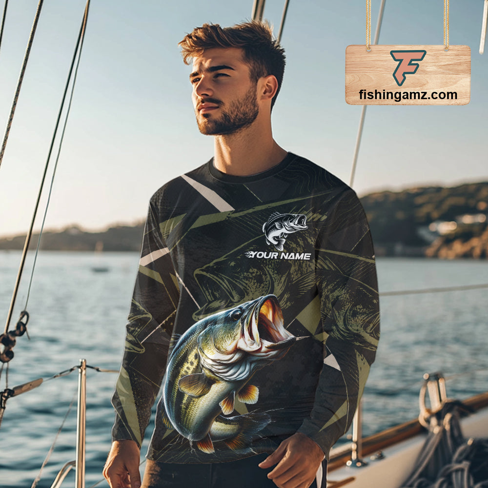 Personalized Bass Fishing Jersey, Custom Name Long Sleeve Fishing Shirt For Men
