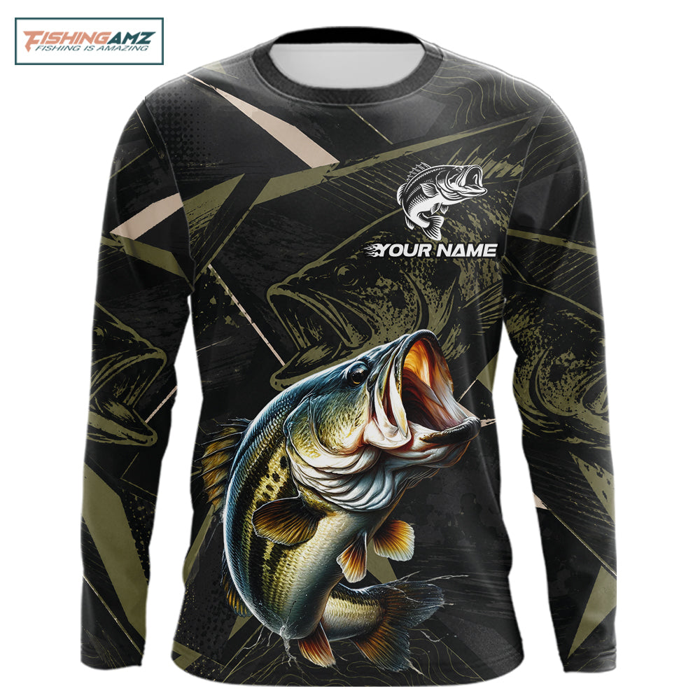 Personalized Bass Fishing Jersey, Custom Name Long Sleeve Fishing Shirt For Men