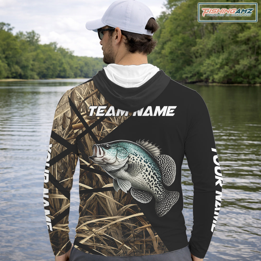 Crappie Fishing Custom Camouflage Fishing Shirts Long Sleeve Hooded, Crappie Fishing Apparel NHT524