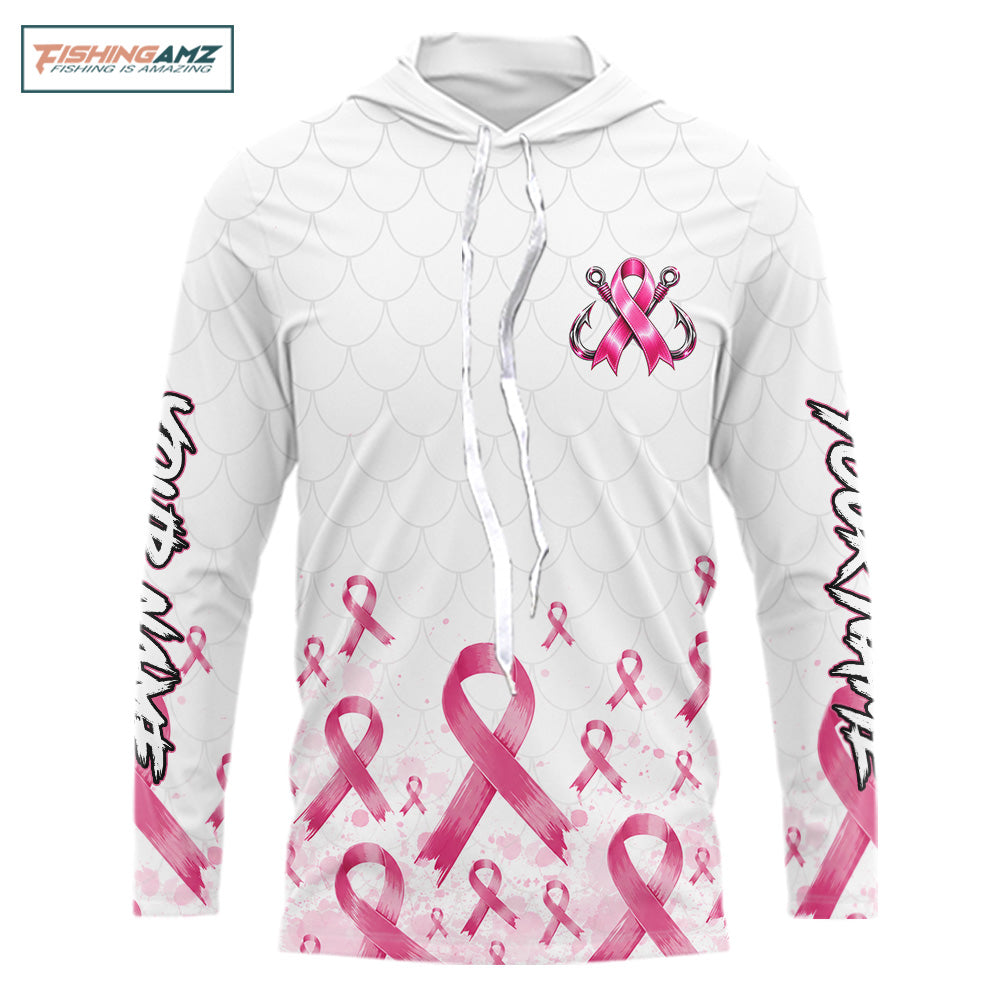 Fishing Shirt Long Sleeve Hooded Pink Ribbon Breast Cancer Awareness For Women, Men NHT1497