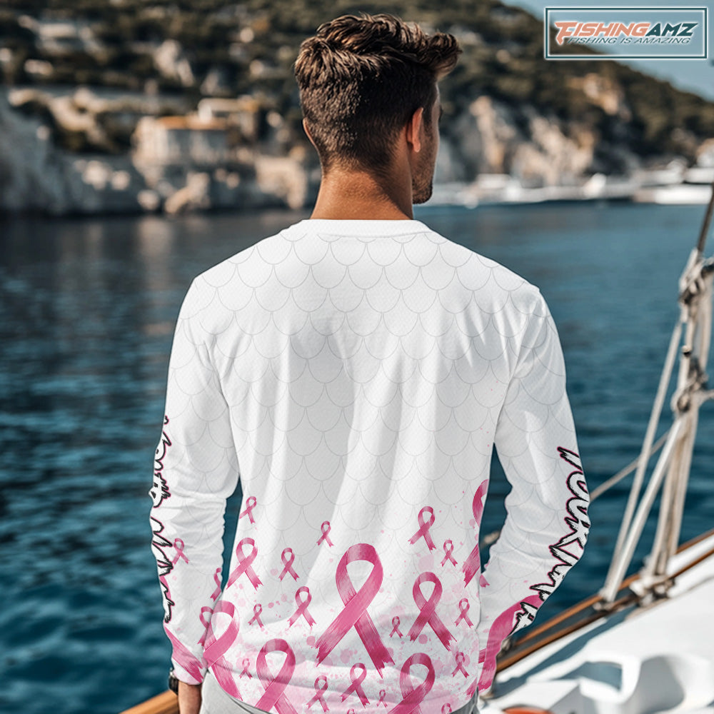 Fishing Shirt Long Sleeve Pink Ribbon Breast Cancer Awareness For Women, Men NHT1497