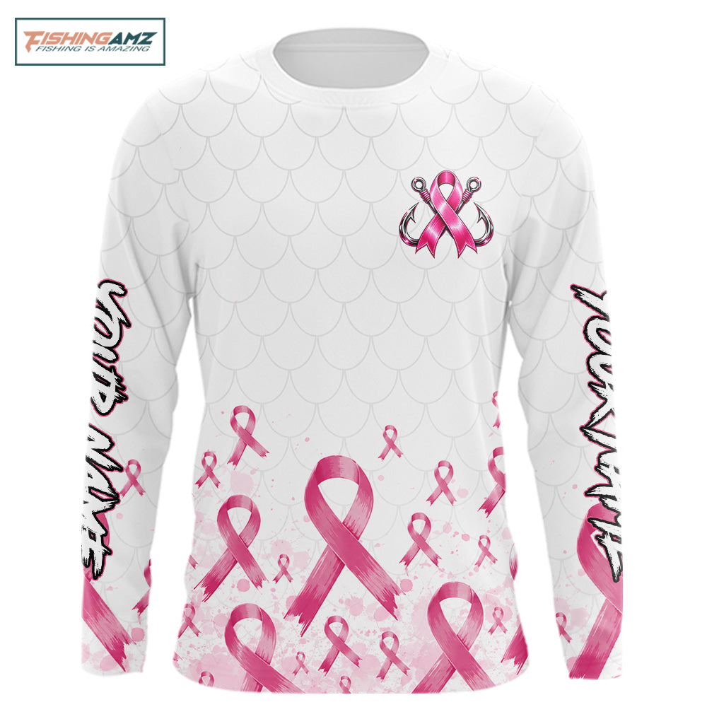 Fishing Shirt Long Sleeve Pink Ribbon Breast Cancer Awareness For Women, Men NHT1497