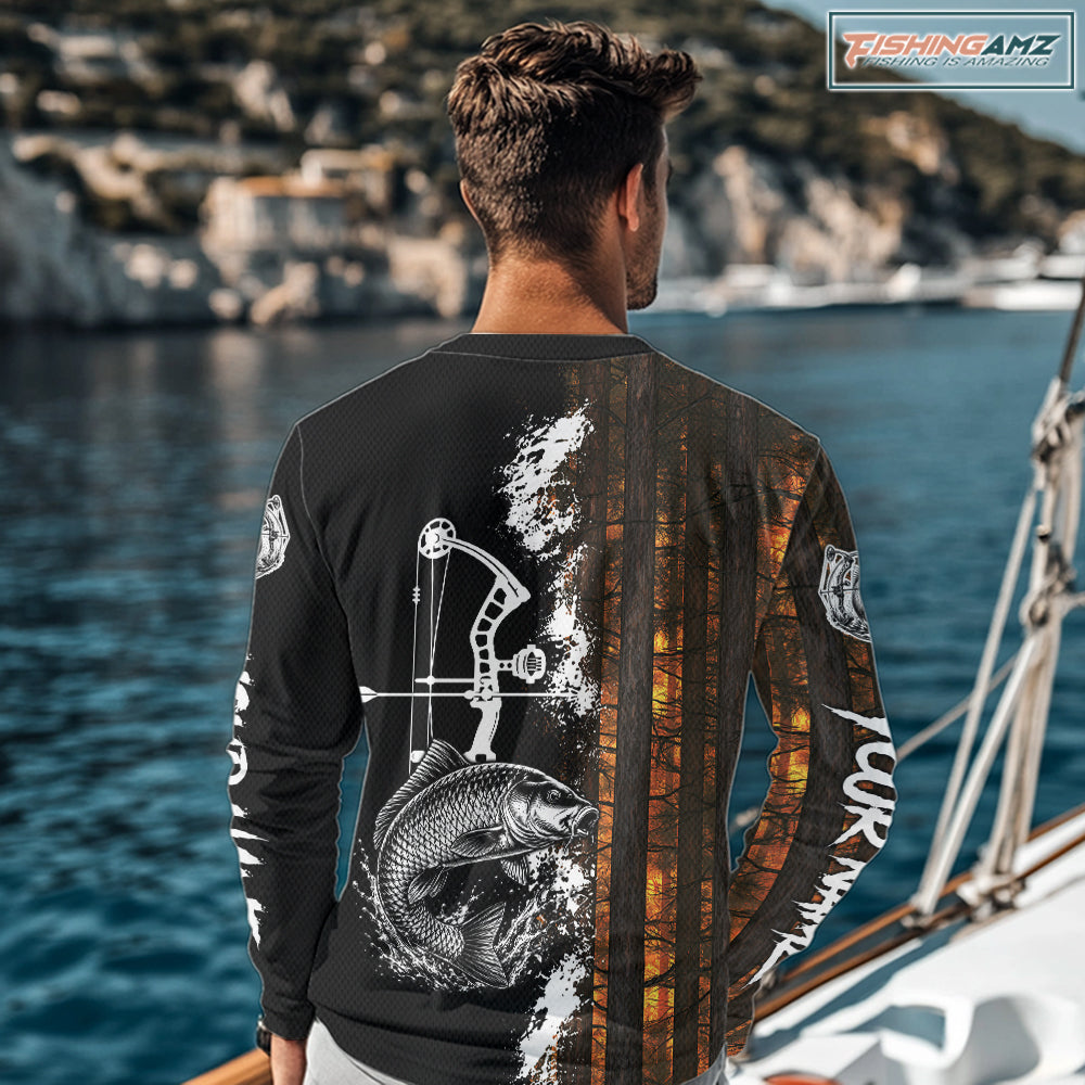 Men's Carp Fishing Shirts Long Sleeve Performance Shirt, Custom Forest Orange Camo Shirt NHT1367