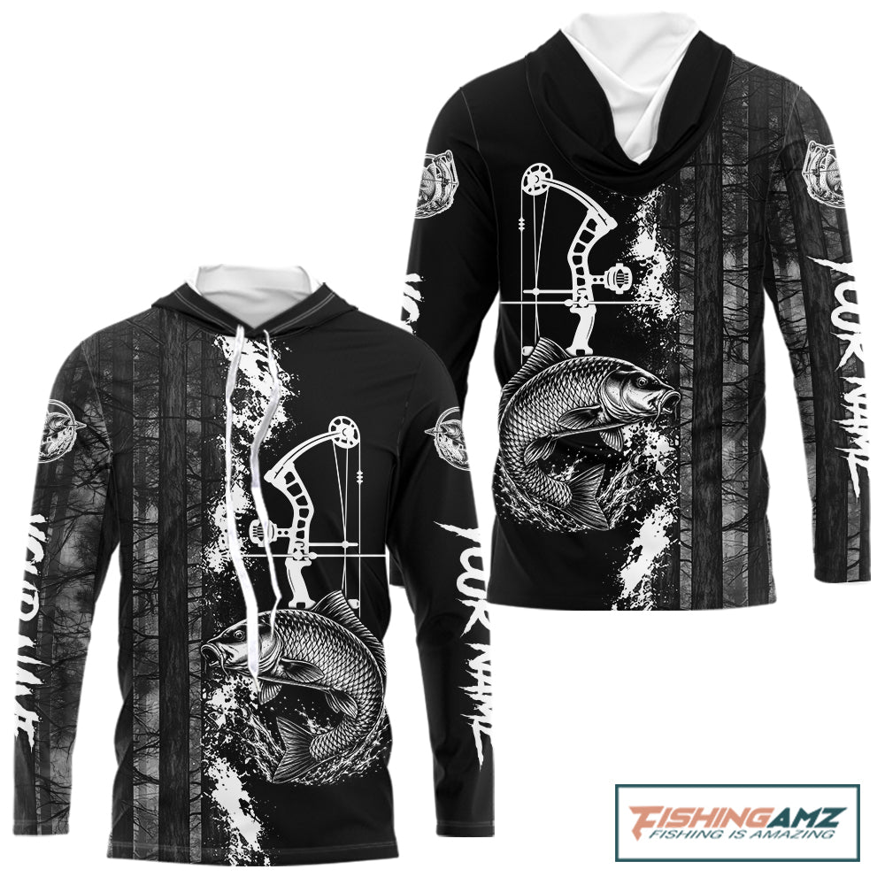 Men's Carp Fishing Shirts Hooded Long Sleeve Performance Shirt, Custom Forest Dark Camo Shirt NHT1368