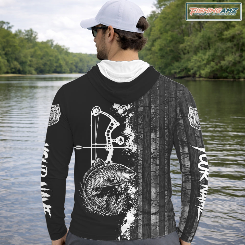 Men's Carp Fishing Shirts Hooded Long Sleeve Performance Shirt, Custom Forest Dark Camo Shirt NHT1368