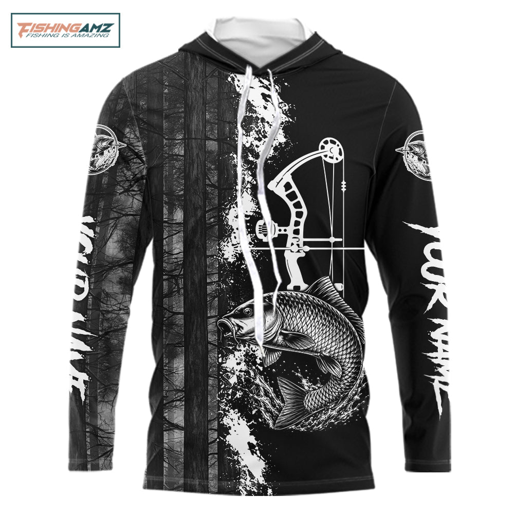 Men's Carp Fishing Shirts Hooded Long Sleeve Performance Shirt, Custom Forest Dark Camo Shirt NHT1368