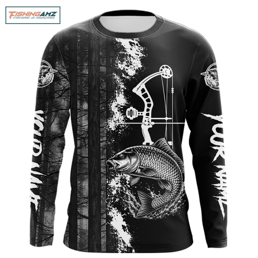 Men's Carp Fishing Shirts Long Sleeve Performance Shirt, Custom Forest Dark Camo Shirt NHT1368
