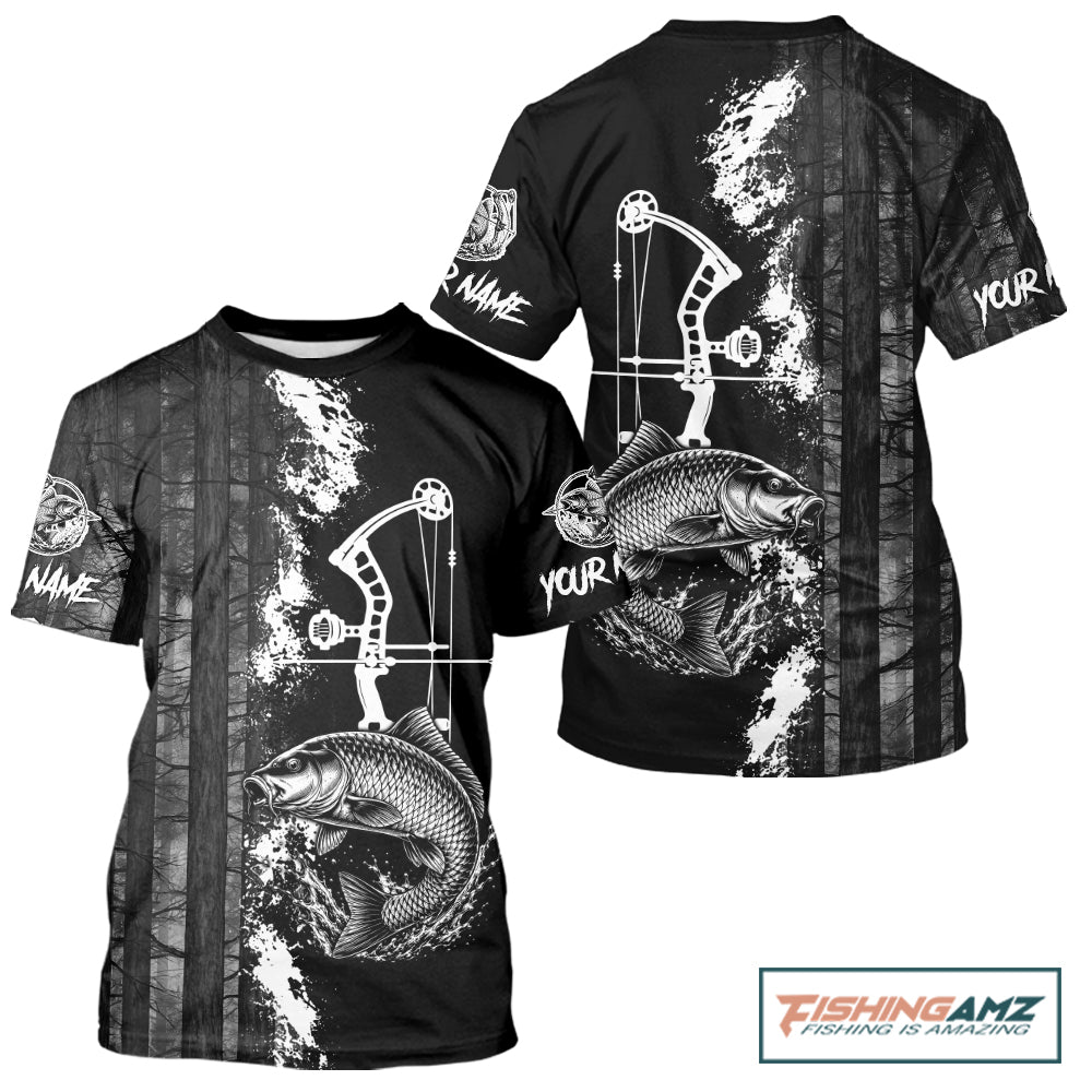 Men's Carp Fishing Shirts Short Sleeve Performance Shirt, Custom Forest Dark Camo Shirt NHT1368
