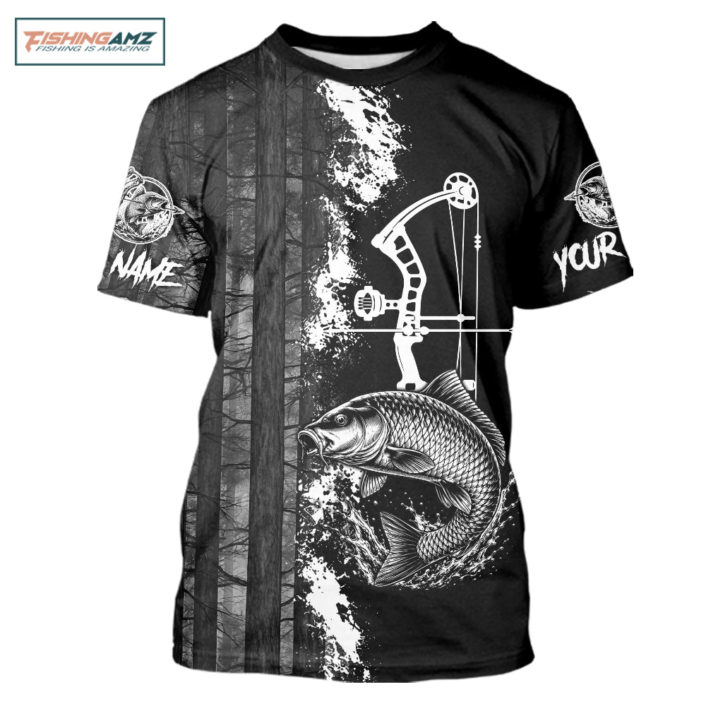 Men's Carp Fishing Shirts Short Sleeve Performance Shirt, Custom Forest Dark Camo Shirt NHT1368
