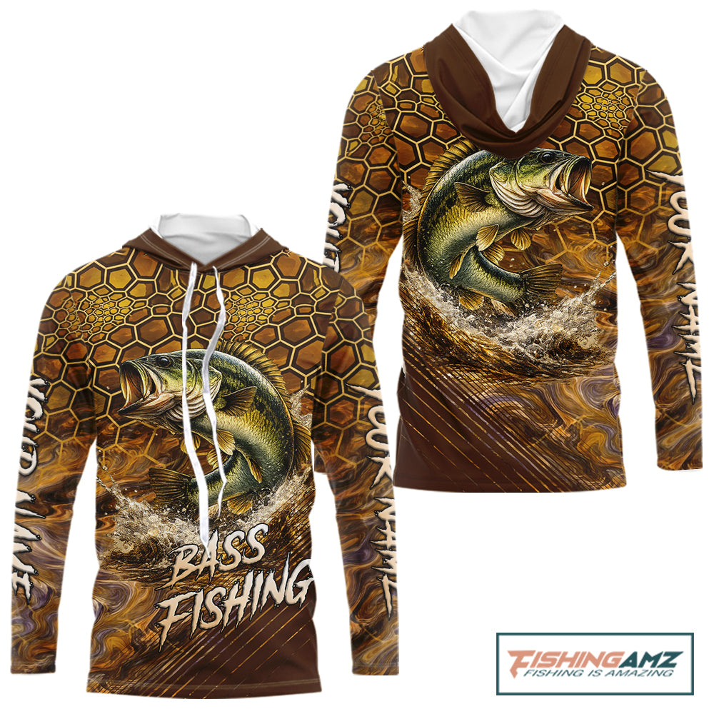 Bass Fishing Shirts Long Sleeve Hooded UPF Skinfish Pattern Sport Jersey Personalized Name NHT407