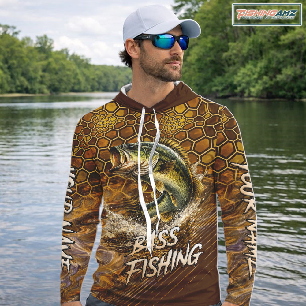 Bass Fishing Shirts Long Sleeve Hooded UPF Skinfish Pattern Sport Jersey Personalized Name NHT407
