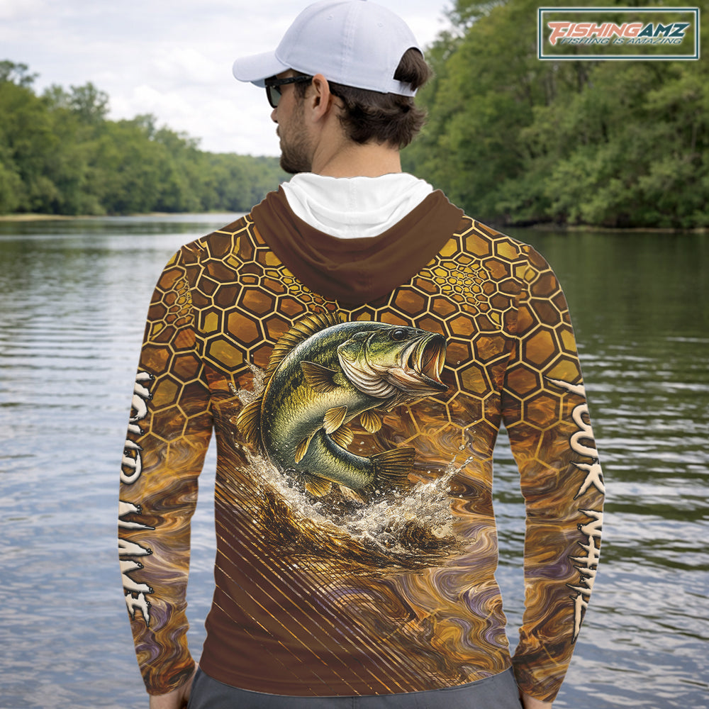 Bass Fishing Shirts Long Sleeve Hooded UPF Skinfish Pattern Sport Jersey Personalized Name NHT407