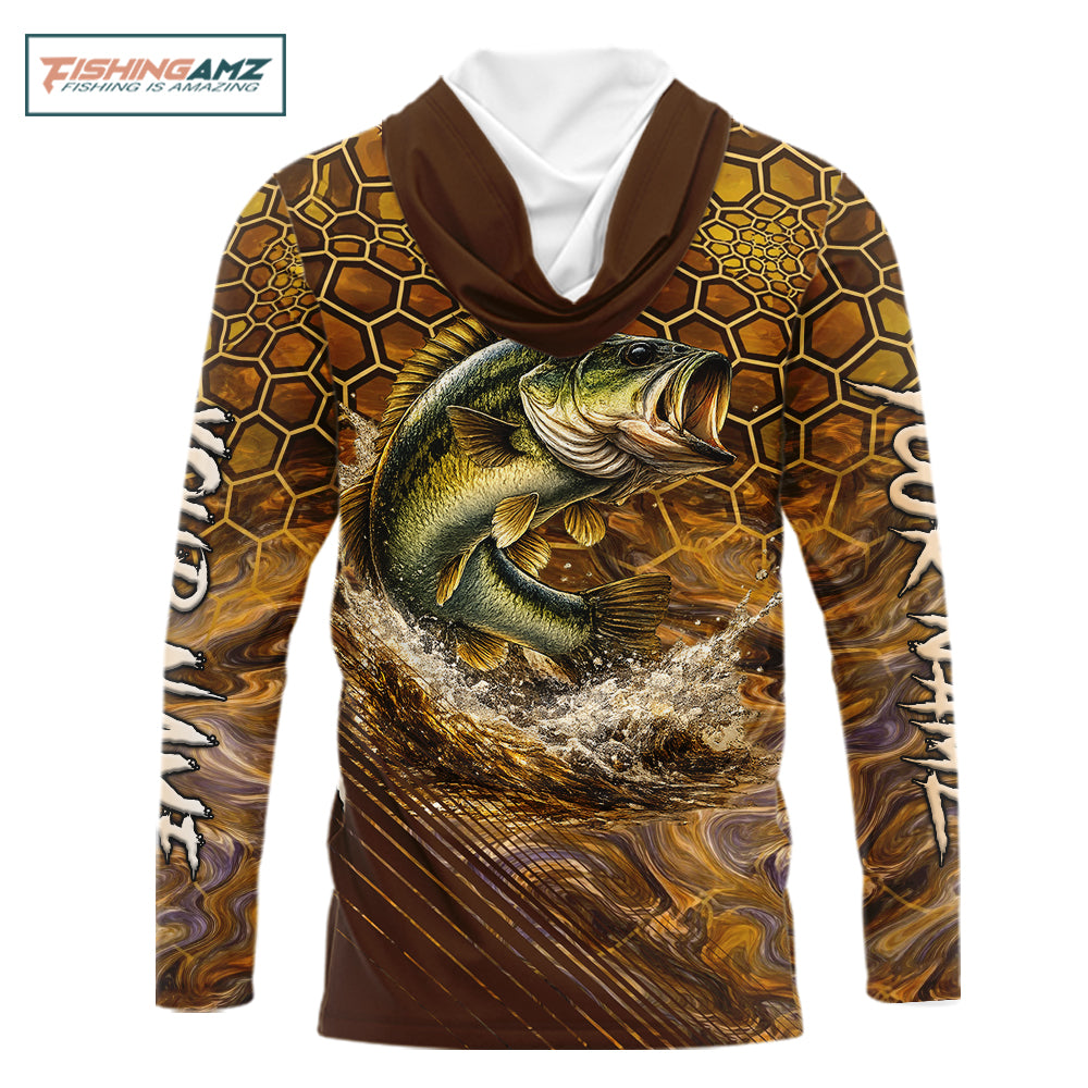 Bass Fishing Shirts Long Sleeve Hooded UPF Skinfish Pattern Sport Jersey Personalized Name NHT407