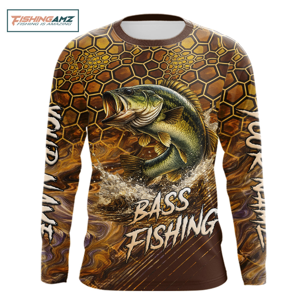 Bass Fishing Shirts Long Sleeve Skinfish Pattern Sport Jersey Personalized Name NHT407