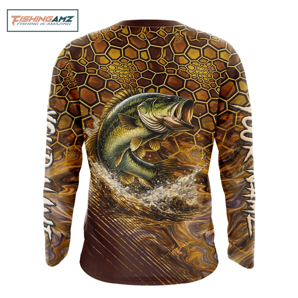 Bass Fishing Shirts Long Sleeve Skinfish Pattern Sport Jersey Personalized Name NHT407