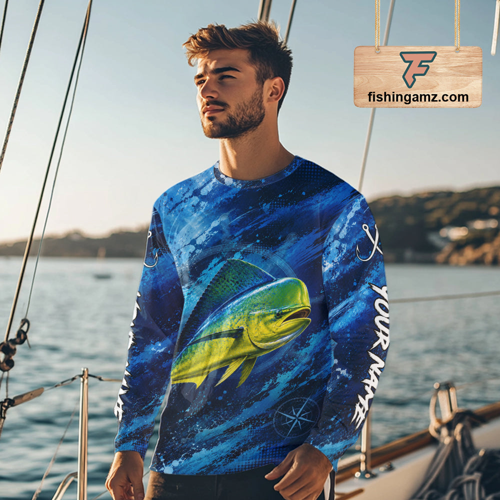 Custom Mahi Mahi Fishing Jersey, Personalized Long Sleeve Performance Fishing Shirt NHT1221