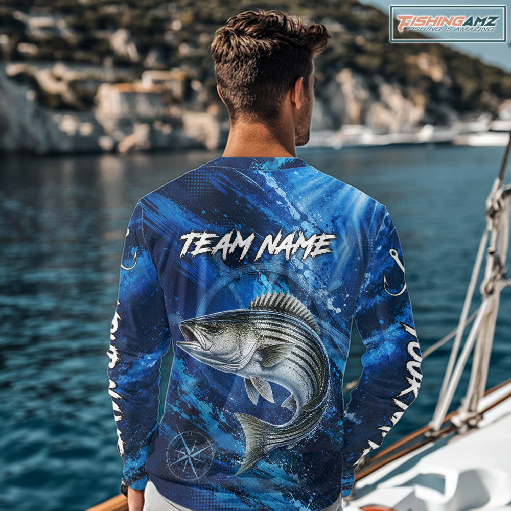 Custom Striped Bass Fishing Jersey, Personalized Long Sleeve Performance Fishing Shirt NHT1223