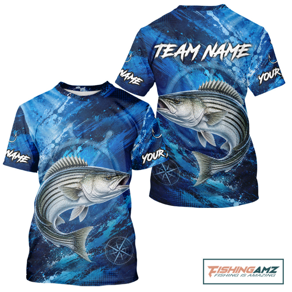 Custom Striped Bass Fishing Jersey, Personalized Short Sleeve Performance Fishing Shirt NHT1223