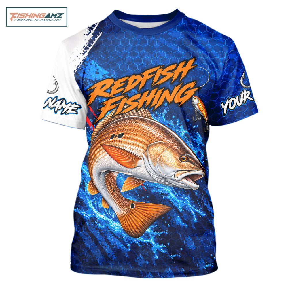Redfish Fishing Blue Camo Performance Fishing T-Shirt Custom Redfish Fishing Jerseys NBT1046