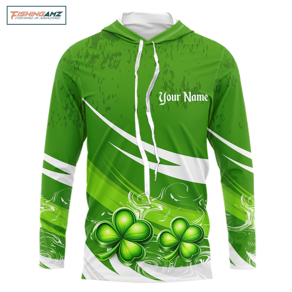 Custom St Patrick's Day Bass Hooded Long Sleeve Fishing Shirts, Bass Fishing Jerseys NHT422