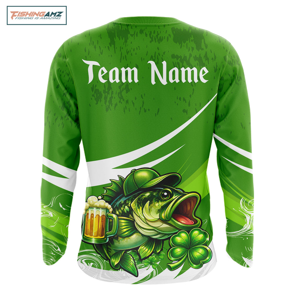 Custom St Patrick's Day Bass Long Sleeve Fishing Shirts, St Patty's Day Bass Fishing Jerseys NHT422